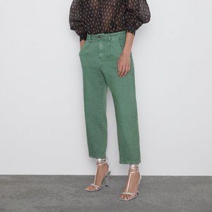 ZARA washed effect pleated pants Mid-green S